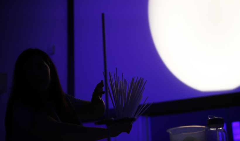 Artistic shot of a science show demo in silhouette