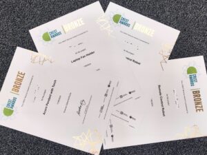 Four Bronze Crest Award certificates