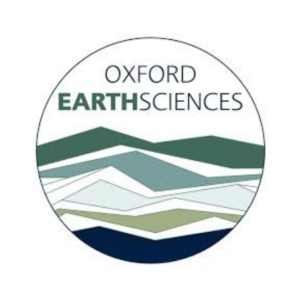 Circular company logo with name Oxford Earth Science over varying green shapes representing hills